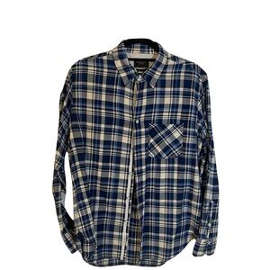 Rag & Bone Shirt Mens Large Plaid Beach Long Sleeve Classic Blue White.